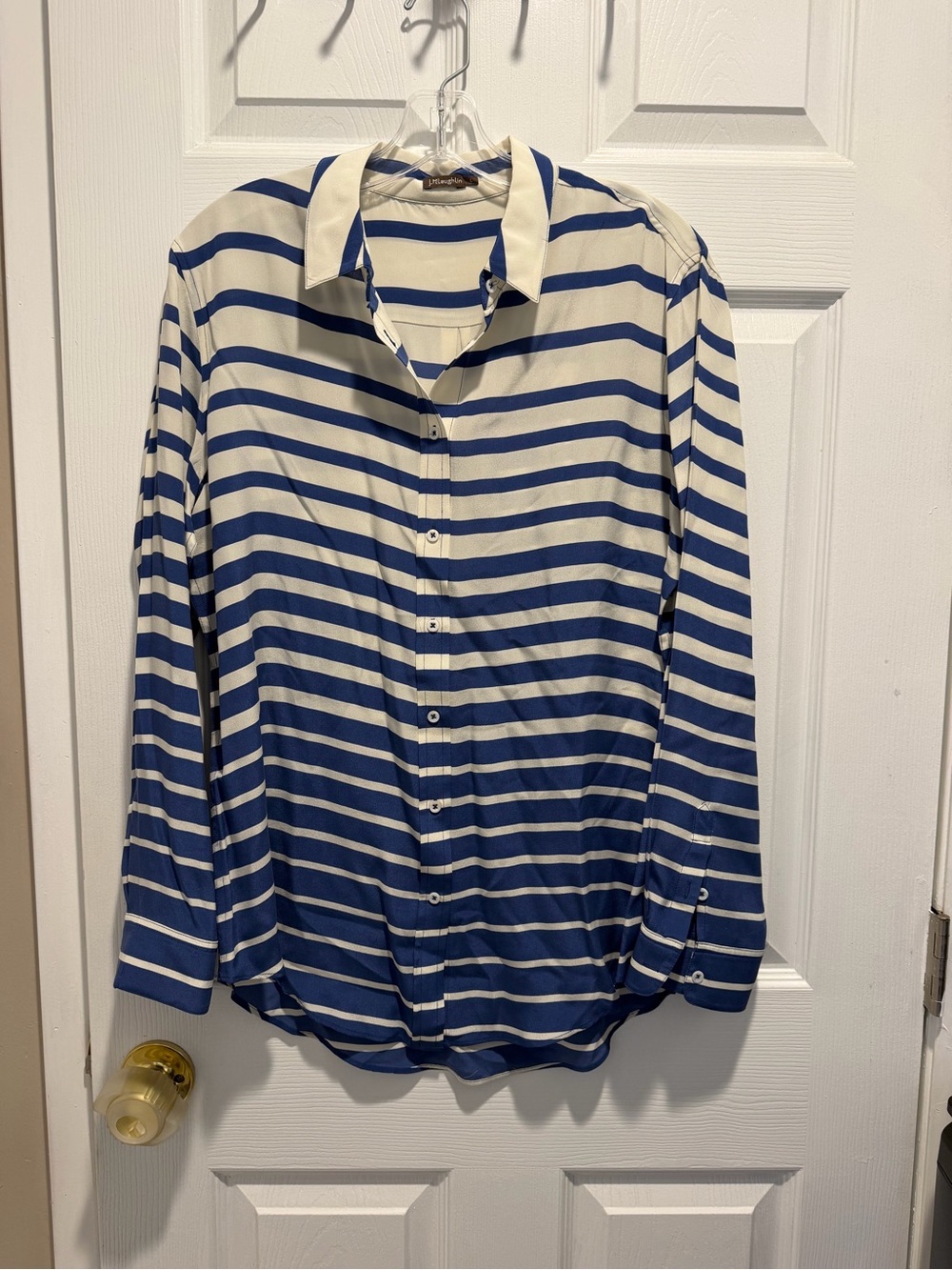 J. McLaughlin Blue White Striped Long Sleeve Blouse